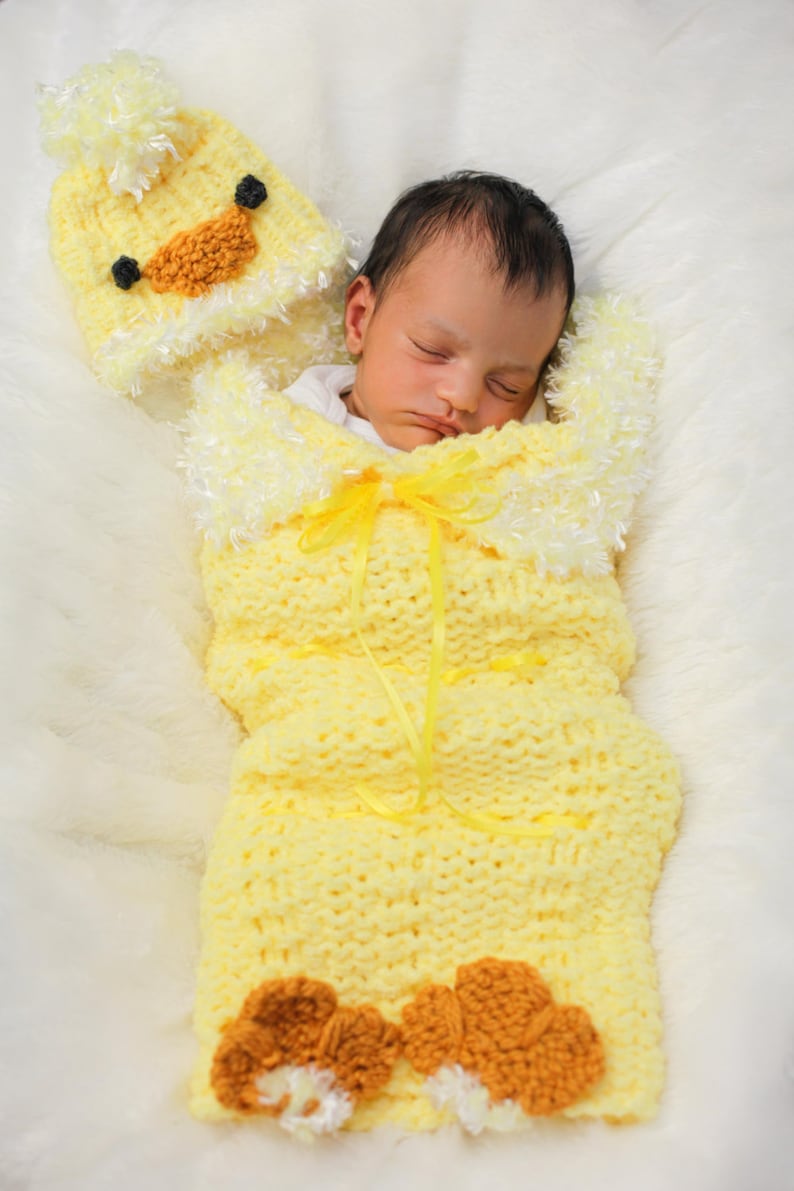 Loom Knit Cocoon for Baby Pattern PATTERN ONLY includes Baby Chick Hat & Cocoon patterns. Newborn Size. Instant Download image 1