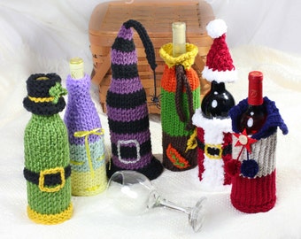 Wine Bottle Covers, Loom Knitting Pattern!  Six Unique Holiday Wine Bottle Cover Patterns. Great Gift Idea!  PATTERN ONLY!