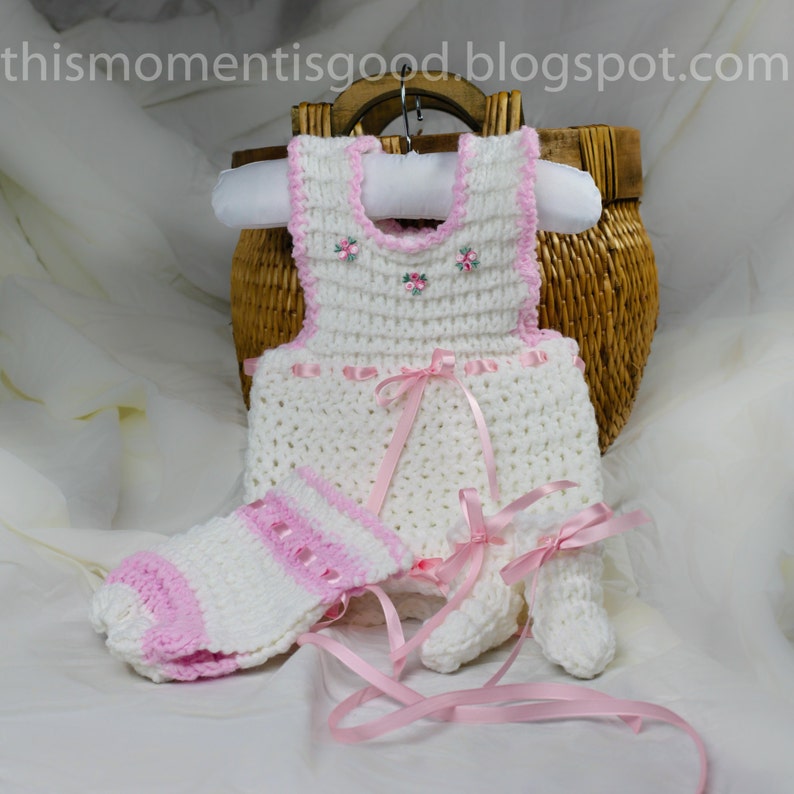 Loom knit Baby Jumper Set PATTERN. PATTERN ONLY includes patterns for Infant body suit, Bonnet, and matching Booties. Instant Download. image 1