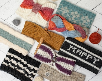 Loom Knit Headband/Earwarmer Collection I. (10) PATTERNS Included for Fair Isle, Tuck Stitch, Turban, Sporty, Extra-Warm Head Warmers. PDF