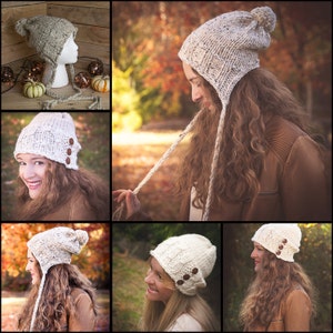 Loom Knit Bulky Hat PATTERNS, Earflap Hat, Lace, Eyelet, Cable, Textured, Chunky Hat 5 PATTERN Set. PDF Download. Adult Teen image 2