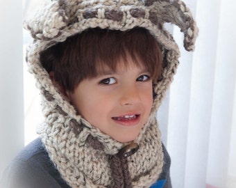 Loom Knit Puppy Dog Hood with cowl PATTERN. Rustic, Chunky hood/cowl PATTERN. Instant PDF Download. Toddler and Child sizes.