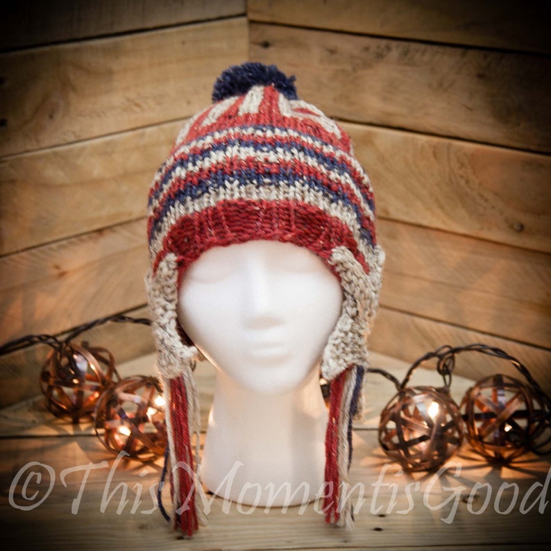 Loom Knit Earflap Hat PATTERN. Shooting Star Earflaps, Patriotic ...