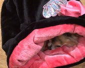 Luxury faux fur snuggle sack for Chihuahua or similar Blk/Pink