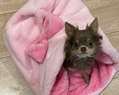 Luxury Faux Fur Baby Pink Snuggle Sack Chihuahua Sphinx Cat Sleeping Bag