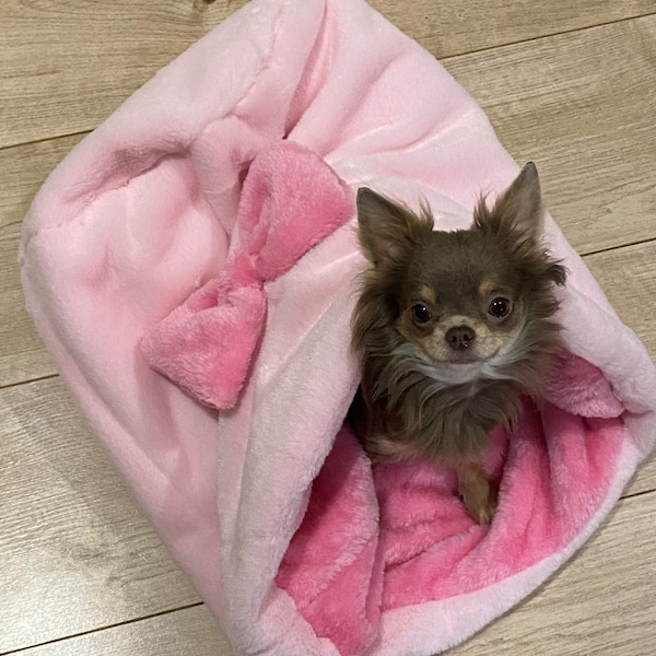 Luxury Faux Fur Baby Pink Snuggle Sack Chihuahua Sphinx Cat Sleeping Bag