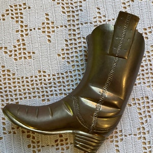 Brass Cowboy Boot Statue 5.25&quot; Tall, Cowboy Boot Statue, Mid Century Brass Decor, Brass Boot, Vintage Cowboy Decor, Mid-Century