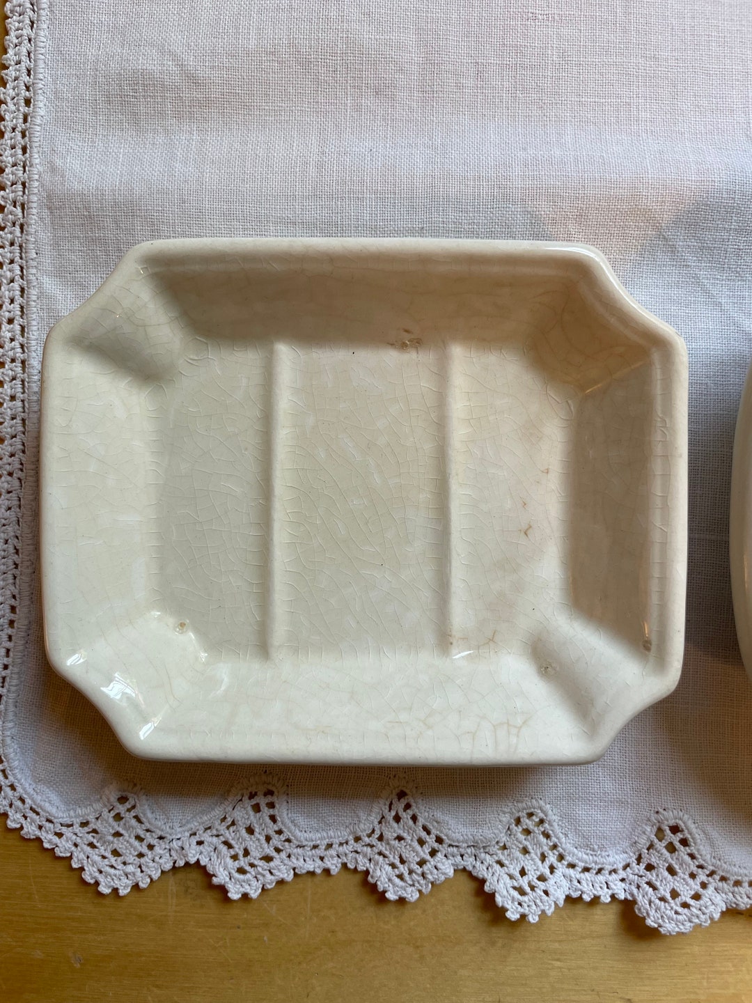 Antique Ironstone Soap Dish, White Soap Slab Dish, Soap Box Soap Dish