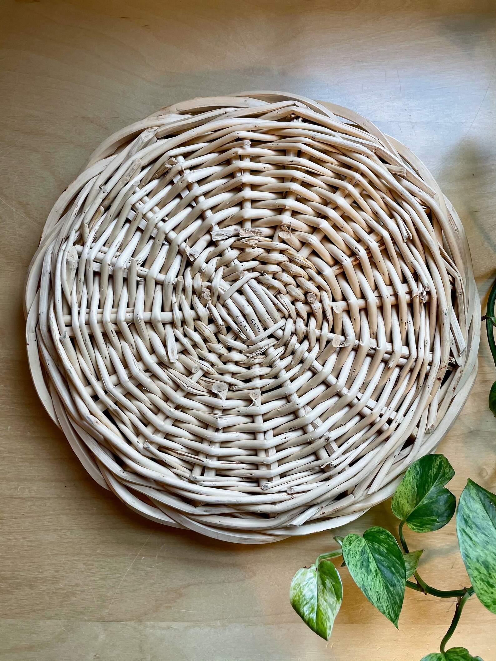 Vintage 14 Flat Wall Basket Round Wicker Basket Boho Etsy