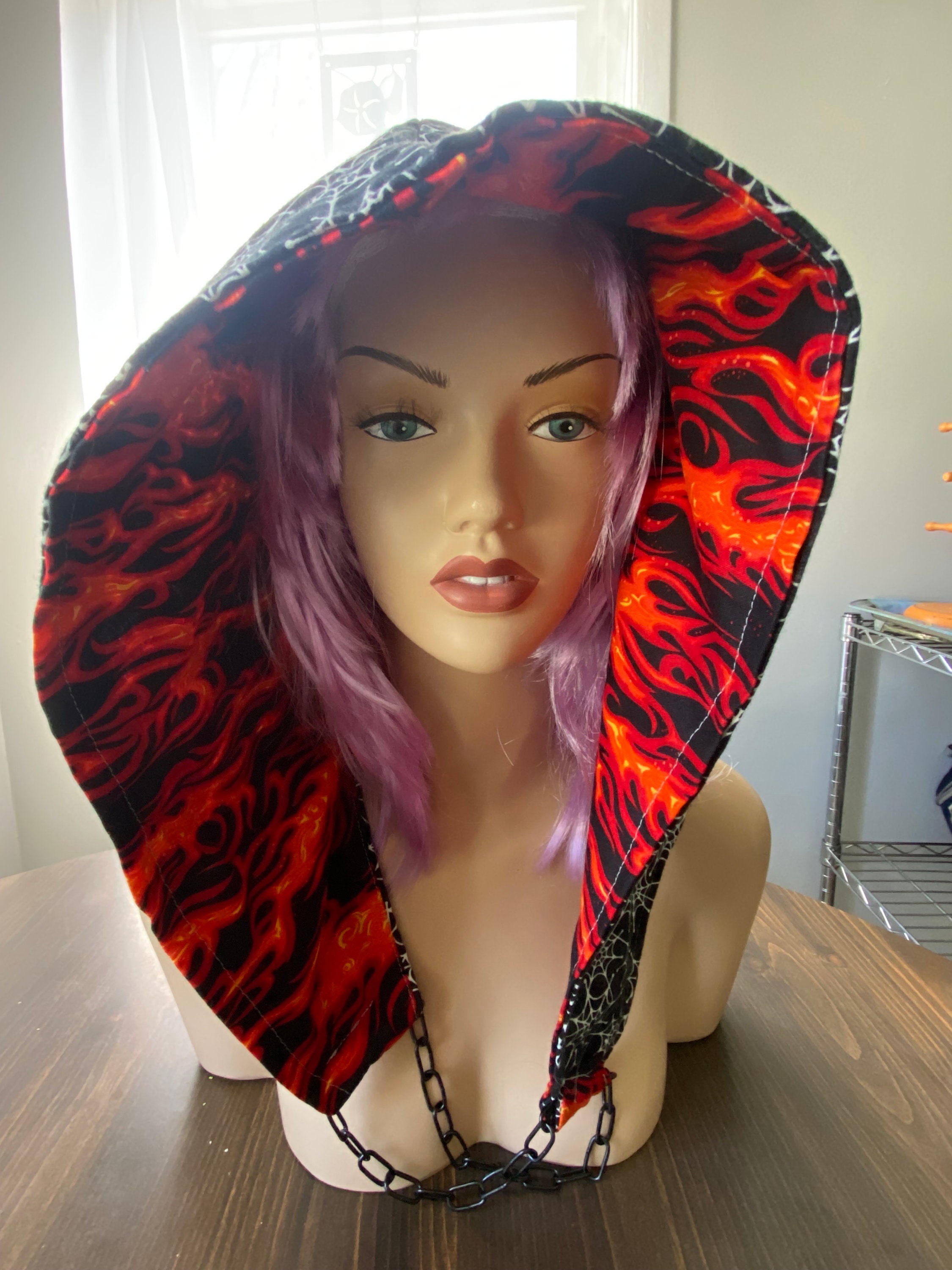 Reversible Rave Hood: Spider Web & Flames, Festival Costume 