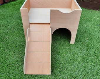 NEW UPDATED DESIGN  Cage size guinea pig castle  /shelter /hide.( ramp on left side)