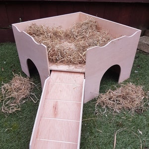New improved design corner guinea pig castle with hook on ramp.