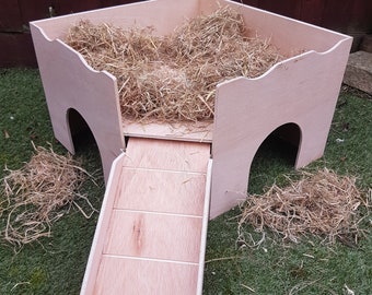 New improved design corner guinea pig castle with hook on ramp.