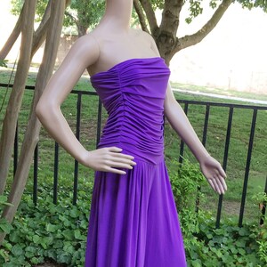 Vintage Designer Jumpsuit Pantsuit 70s 80s Gottex Saks Purple Sexy Studio 54 Strapless Ruched Dress Palazzo Pants Wide Legs Evening Party M