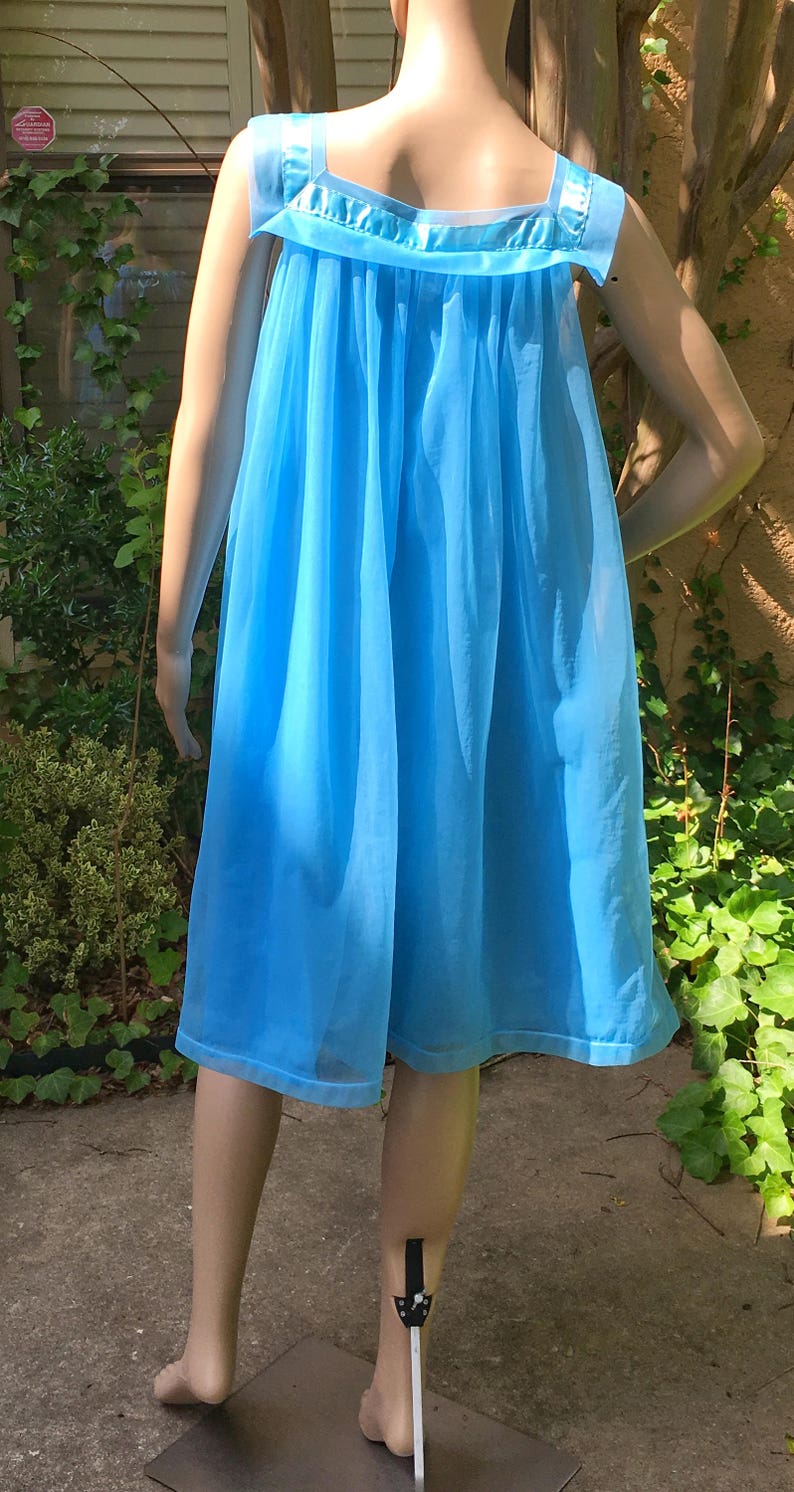 Vintage Peignoir Nightgown Nylon Blue Sailor Collar Henson Kickernick Sheer Double Layered Negligee Wider Cut 34 S M L