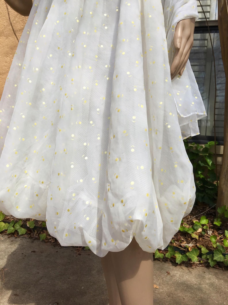 Vintage Prom Dress 50s Bubble Full Skirt Sun /& Moon Organza Tulle Formal Wedding Party Train Wrap Scarf 2 XS