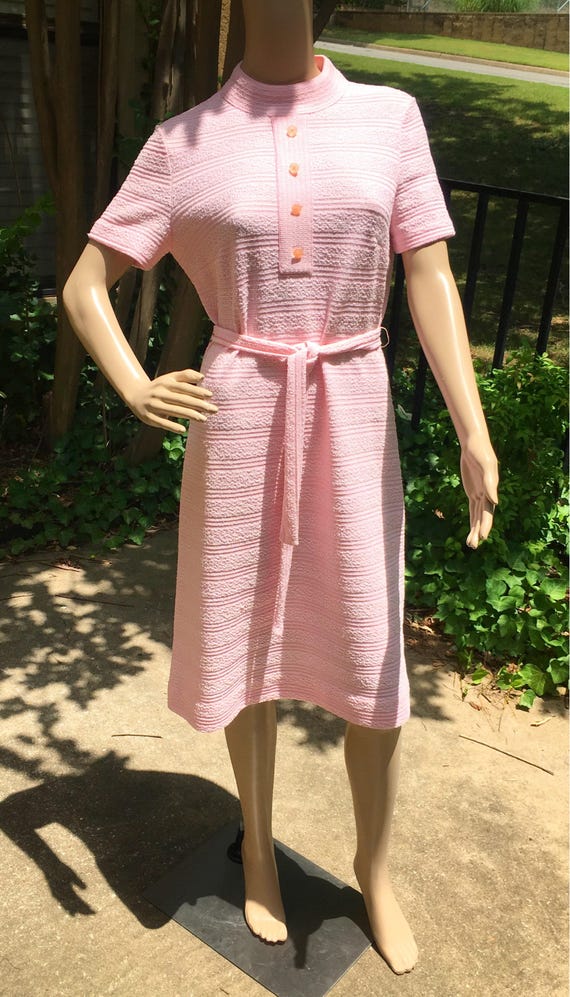 Mod Shift Dress Vintage 60s 70s Pink Knit Scooter… - image 7