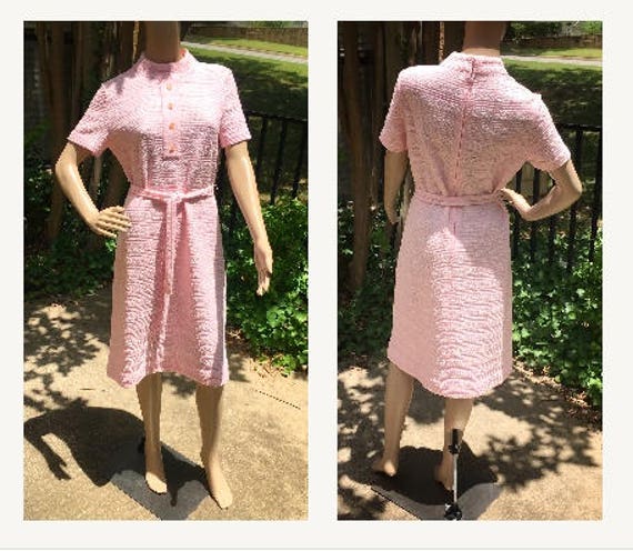 Mod Shift Dress Vintage 60s 70s Pink Knit Scooter… - image 1