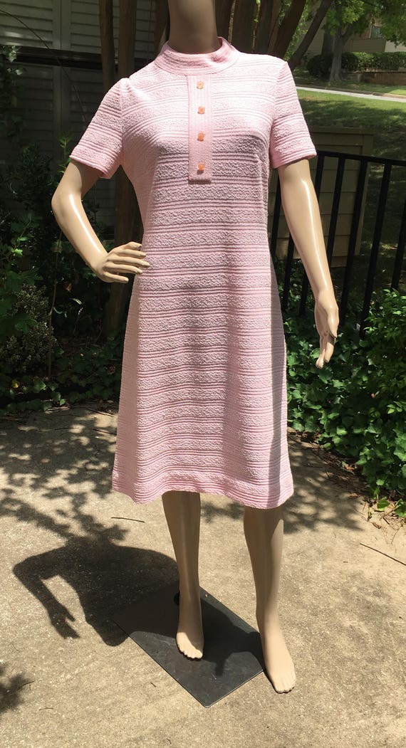 Mod Shift Dress Vintage 60s 70s Pink Knit Scooter… - image 3