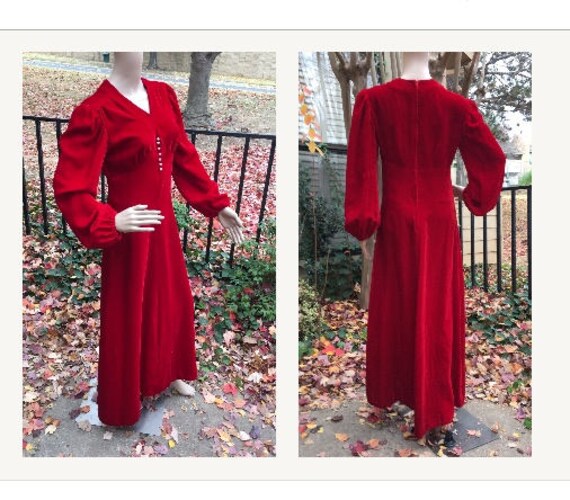 Red Velvet Dress Vintage 60s does 30s Old Hollywoo