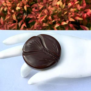 Antique Bakelite Button LARGE Carved Chocolate Vintage Catalin Jewelry Finding