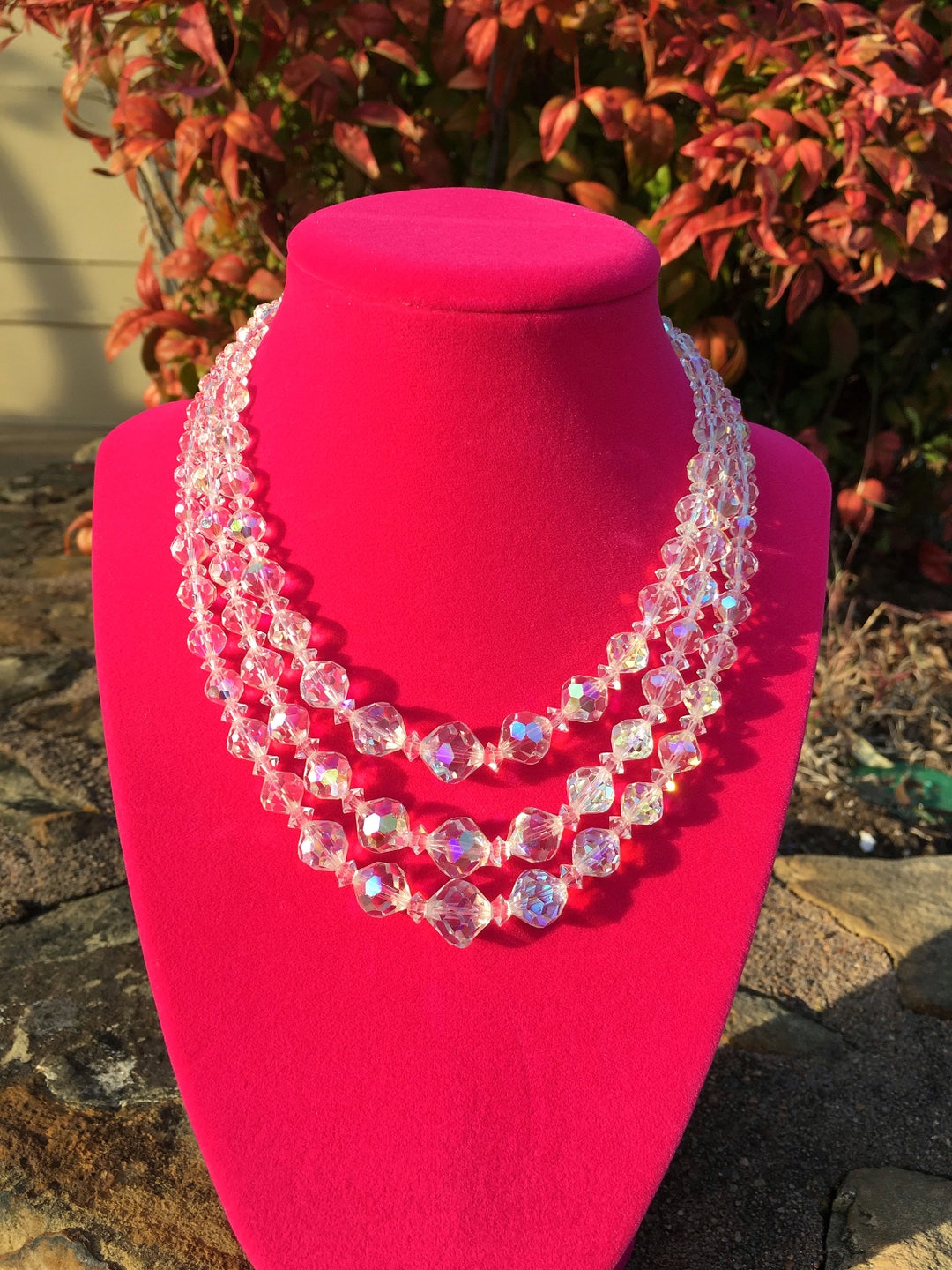 Vintage Crystal Necklace Clear Rhinestone Signed Multi Strand Etsy