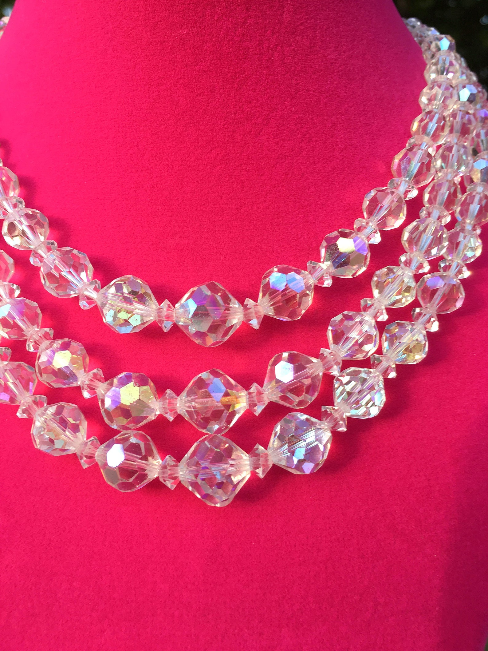 Vintage Crystal Necklace Clear Rhinestone Signed Multi Strand Etsy