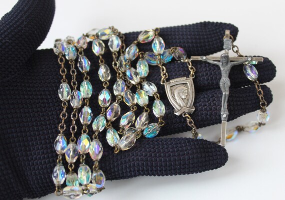 Beautiful Antique Iridescent Crystal Rosary, Face… - image 4