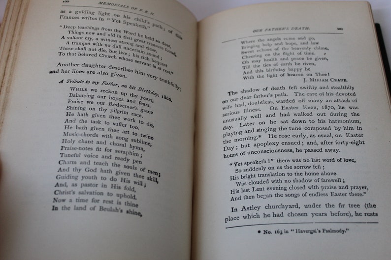 May include: A page from a book with a poem about a father's death. The poem is written in a traditional style with a focus on faith and the afterlife. The text includes the date "Easter Even, 1870".