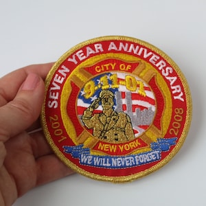 Vintage City of New York September 11th We Will Never Forget Patch  - 9/11 NYC Patch Large Embroidered Twin Towers FDNY Patch