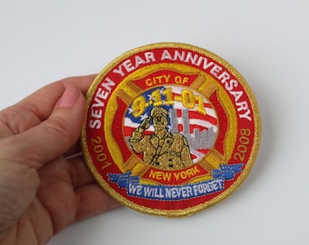 Vintage City of New York September 11th We Will Never Forget Patch  - 9/11 NYC Patch Large Embroidered Twin Towers FDNY Patch