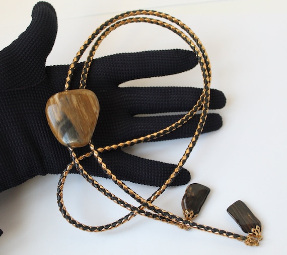 Vintage Natural Brown Stone Bolo Tie with Beautif… - image 1
