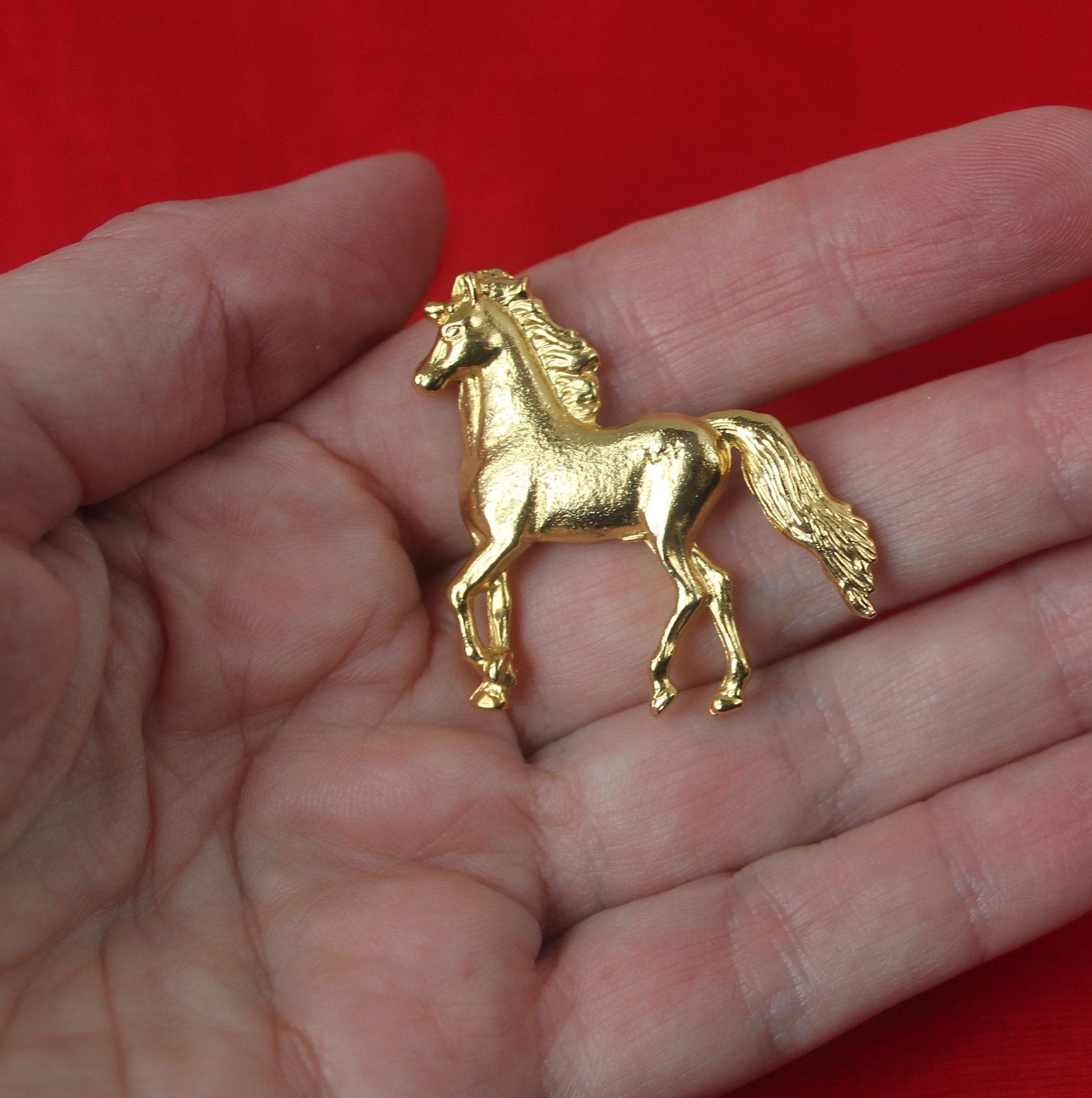Vintage Brushed Gold Tone Horse Pin Brooch Push Pin Style Etsy
