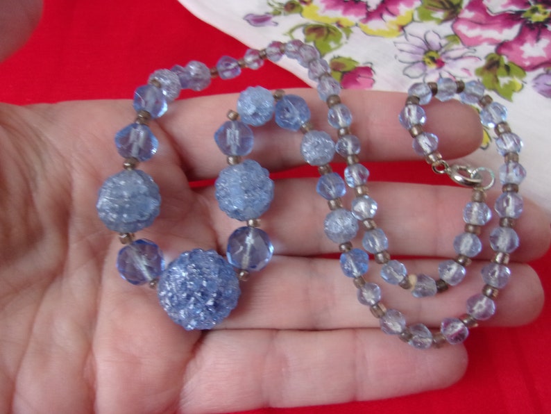 Light Baby Blue Czech Glass Beads 16.5 Antique Art Deco Era Beaded Necklace All Glass Beads Berry Shaped Antique Art Deco Glass Beads