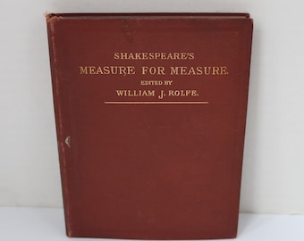 Antique 1800s Victorian Era Drama Book, Shakespeare's Measure For Measure Comedy Play Book 1890, Great Engraving Illustrations