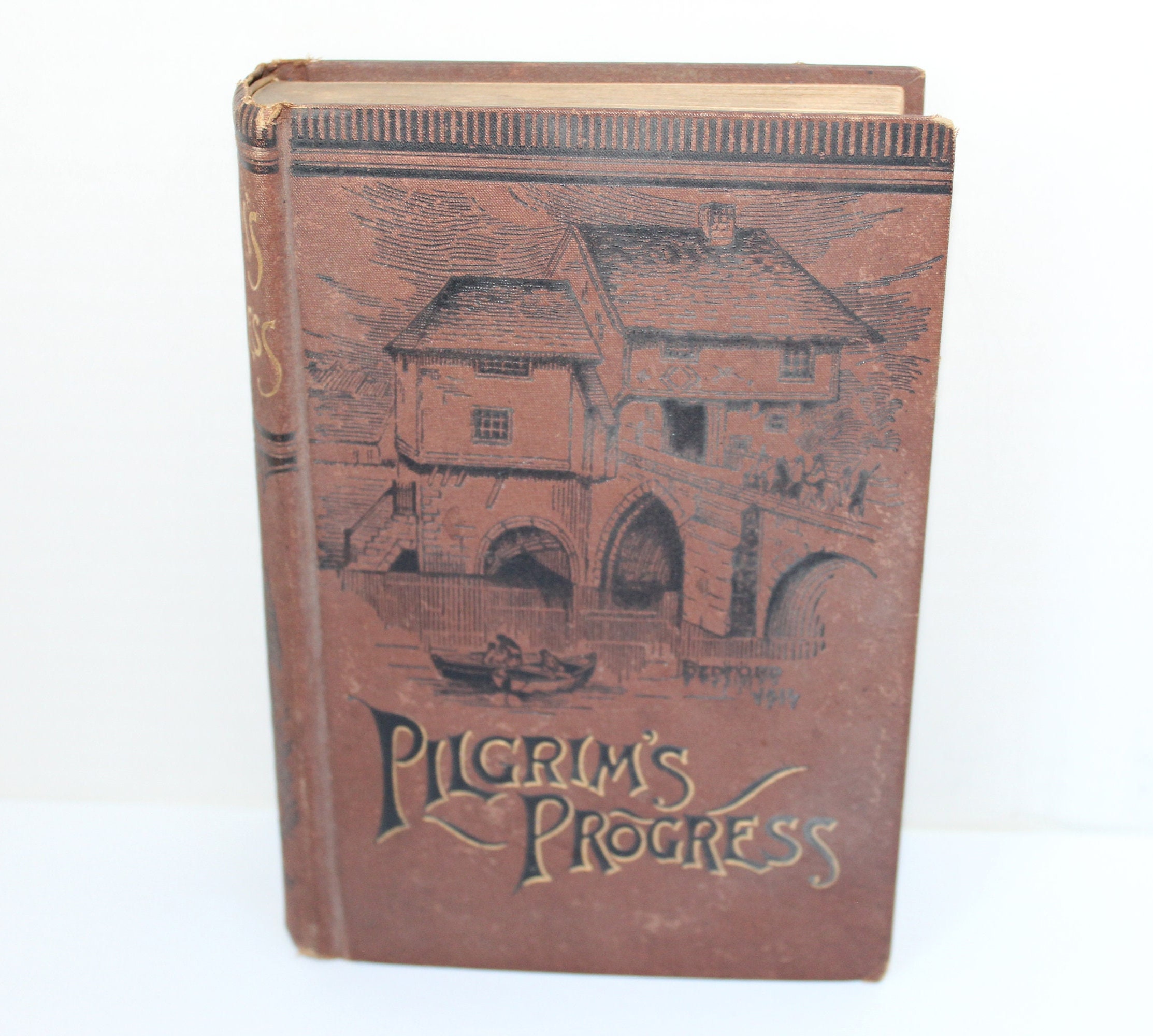 Antique Victorian Era Religious Book 1890s The Pilgrim's Progress, Life of John Bunyan, Many Illus Christianity Book Pub Foster Phila