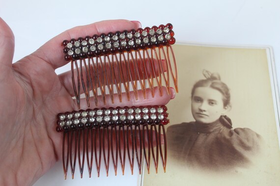 Pair of Vintage Celluloid Art Deco Hair Combs with 2 … - Gem