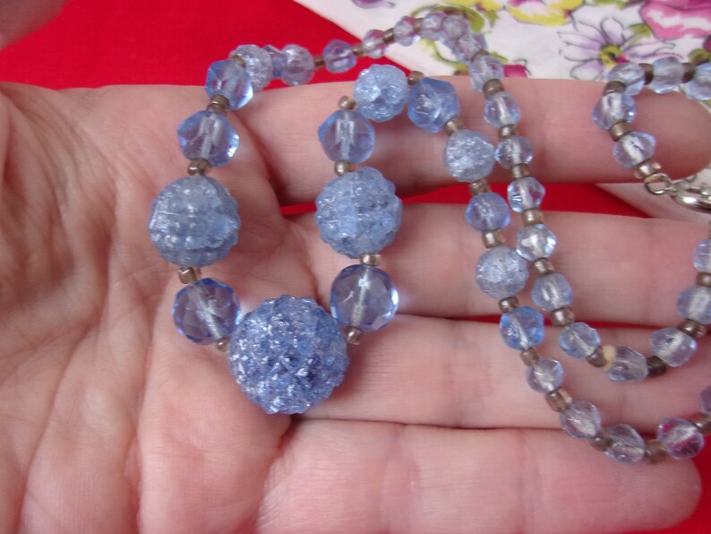 Light Baby Blue Czech Glass Beads 16.5 Antique Art Deco Era Beaded Necklace All Glass Beads Berry Shaped Antique Art Deco Glass Beads