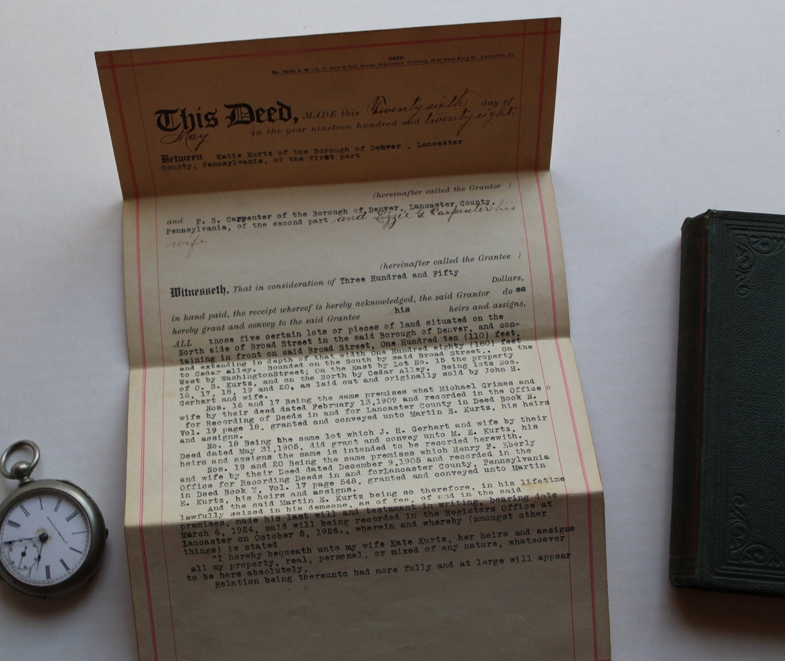 Antique Lancaster County PA Deed 5 Lots on Broad St Denver Etsy