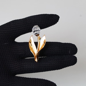 Estate Pin Swan Signed Swarovski Austrian Crystal Tulip Pin Brooch, Beautifully Iridescent Crystal Flower Pin Gold Plate Signed Swarovski