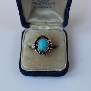 Estate Vintage Size 7 Old Pawn Sterling Silver Sleeping Beauty Turquoise Ring, 1970s Blue Turquoise Signed Sterling Ring