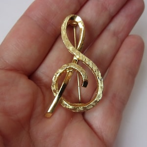 Vintage große Musik Pin, gebürstet Gold Ton Mid Century Music Staff, Musikband Symphony Pin Brosche