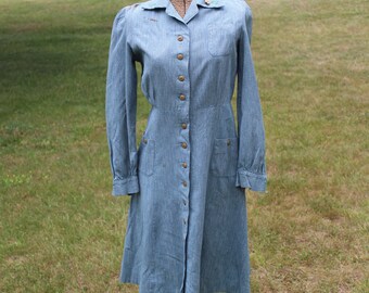 Vintage 1940 Girl Scout Uniform Dress, Size 8, Grey Green Fabric, Original Girl Scout Uniform Tag NY, WWII Era 1940s Styling GS Uniform