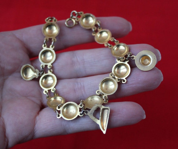 Vintage Damascene Charm Bracelet with Dangle Char… - image 9