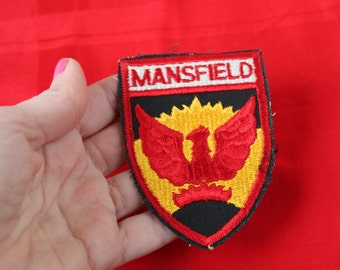 Vintage Mansfield Patch, Mansfield Coat of Arms Patch, Embroidered, Unusual Mansfield Patch Heraldic