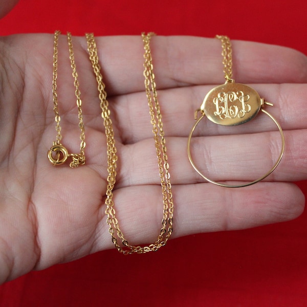 Vintage 1980s Charm Holder Necklace with Monogram Cursive Intertwined Letters CBCL Long 24" Chain, Excellent Condition