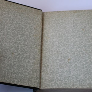 May include: An open book with a light green patterned cover. The pages are blank.