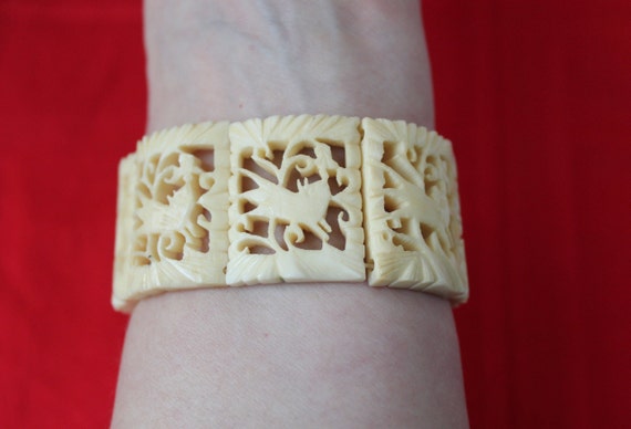 Buy Vintage Carved Bone Bracelet With Cutout Bird Swallow Bird
