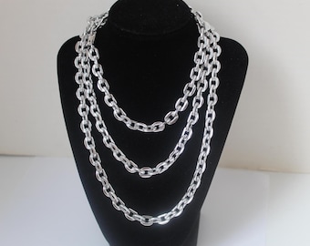 Vintage Mid Century Mod 1960s Long Silver Oval Link Classic Chain Made Western Germany Eloxal Aluminum Doesn&#39;t Tarnish 53&quot; Long Mod Chain