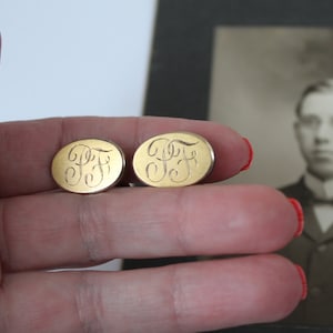 Victorian Antique Monogram PF Cuff Links, Beautiful Antique Victorian Era Men's Monogram Cuff Links "PF"